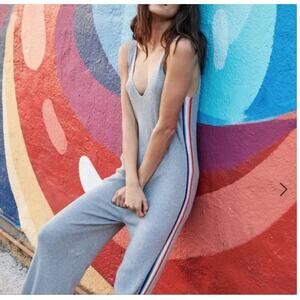 Spiritual Gangster x Madeleine Thompson Sleeveless Stripe Knit V Neck Jumpsuit